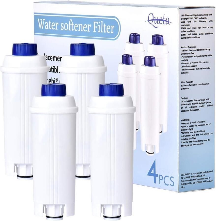 4 Stuks Koffiezetapparaat Filters voor Delonghi DLSC002 Actieve Koolstof Waterfilter en Waterontharder voor ECAM ESAM ETAM BCO Koffiemachines