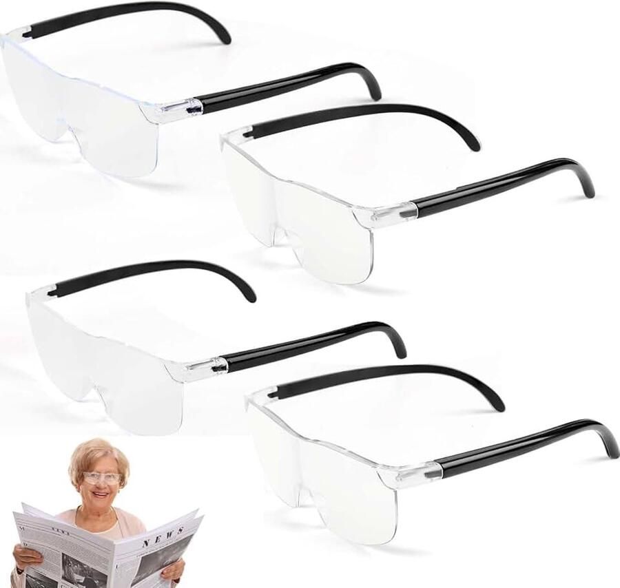 4 stuks loepbril vergrotingsbril 150% 200% 250% 300% loepbril voor brildragers draagbare leesloepbril anti-blauw licht magnificing glas loepbril voor naaien lezen naaien