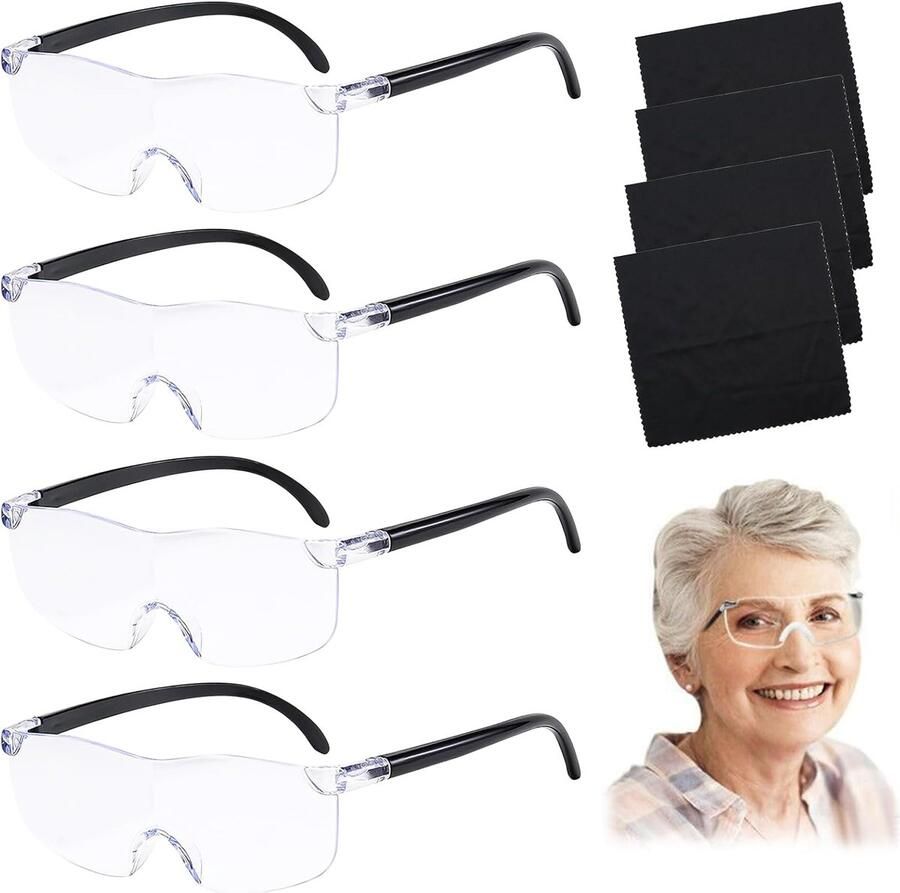 4 stuks loepbril vergrotingsbril 300% 500% 800% 1000% vergroting loepbril voor brildragers anti-blauw licht leesloepen draagbare brillenloep voor naaien senioren