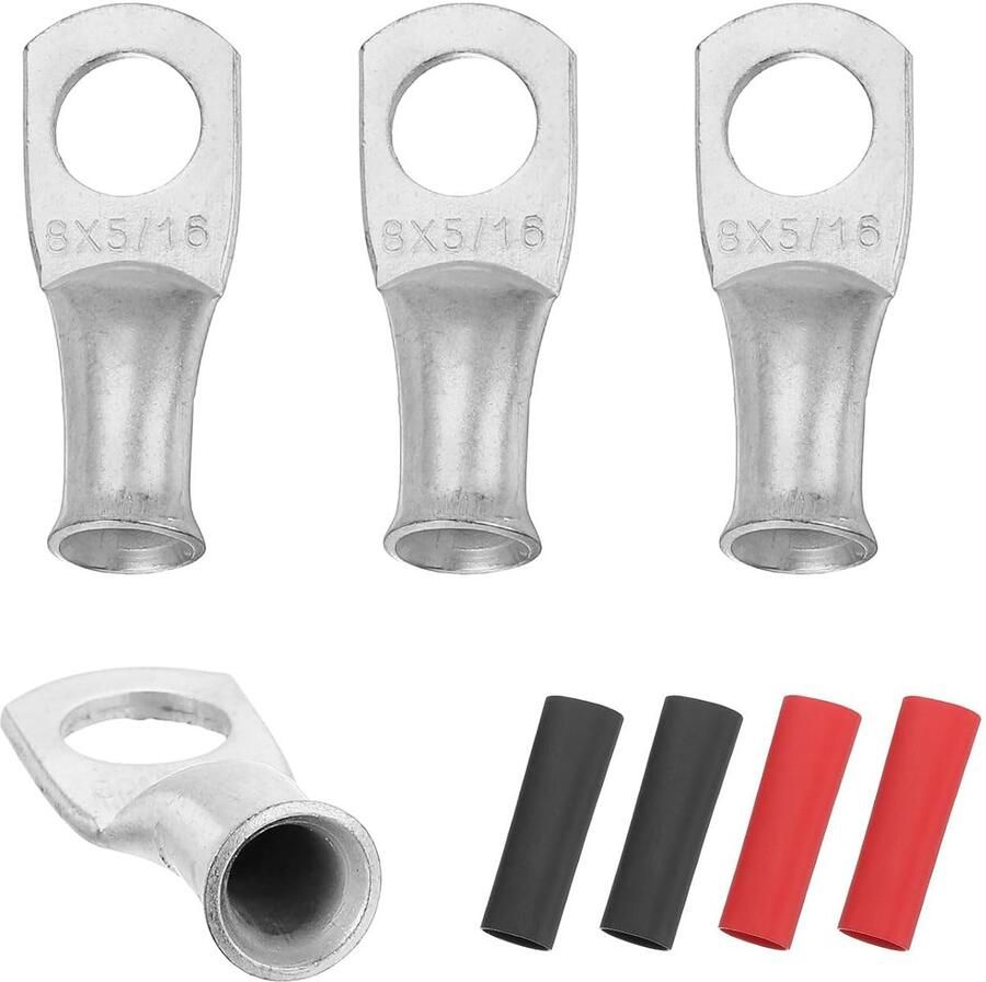 4 stuks M8 Batterijklemmen 8 AWG 5 16 8mm Koperen Kabeleindkappen met Oog 3:1 Thermoschroefhuls Zilver
