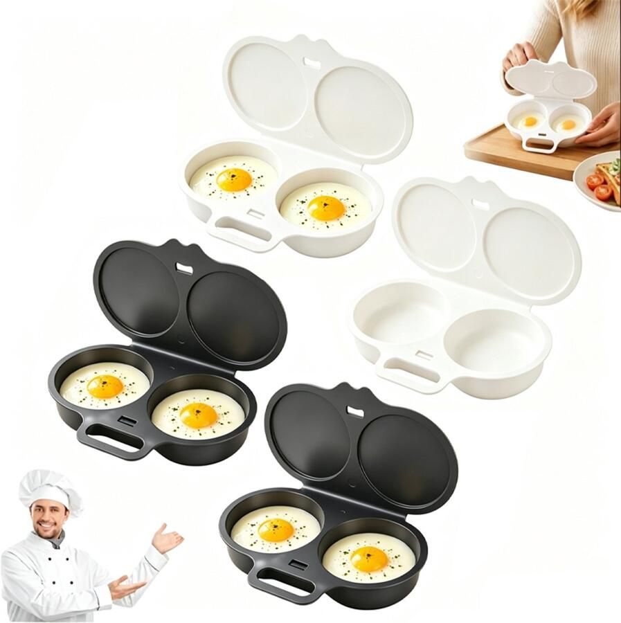 4 Stuks Magnetron Eierkoker Eierstoompan Eipocheerder Kook Er Twee Tegelijk Magnetron-Eierkoker Met 2 Holtes Gepocheerde Eier Maker Eierkoker Egg Poacher Hittebestendige Koker Keukengereedschap Pp Wit Donkergrijs