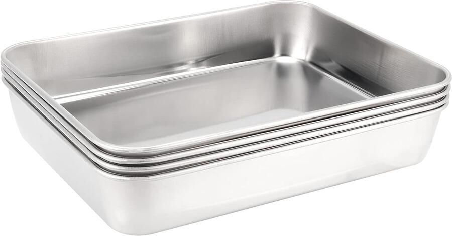 4 Stuks Mini RVS Bakplaat 23 x 17 x 5 cm Antiaanbak Glanzende Afwerking voor Taarten Pizza Vlees en Groenten