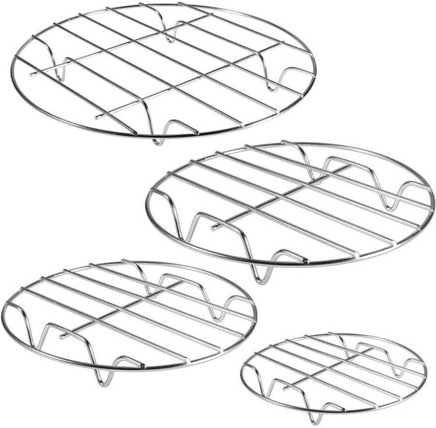 4 stuks Ovenrooster Oven Rek RVS Stoomrek Magnetron Rek Ovenrooster Kookspullen Stoommand Steamer Basket Magnetron Rooster Rond voor Koken Bakken Braden Kookgereedschap voor Heteluchtfriteuse 17.5cm+20cm+22.5cm+25cm