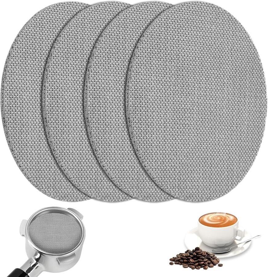 4 stuks Puck Zeef 58 5 mm Puck Screen Roestvrij Staal Espresso Pucks Screen Dikke Espresso Zeef voor Zeefdrager Espressos Filterzeef 150 µm 1 7 mm Dik Herbruikbaar voor Espressos Portafilterkorf