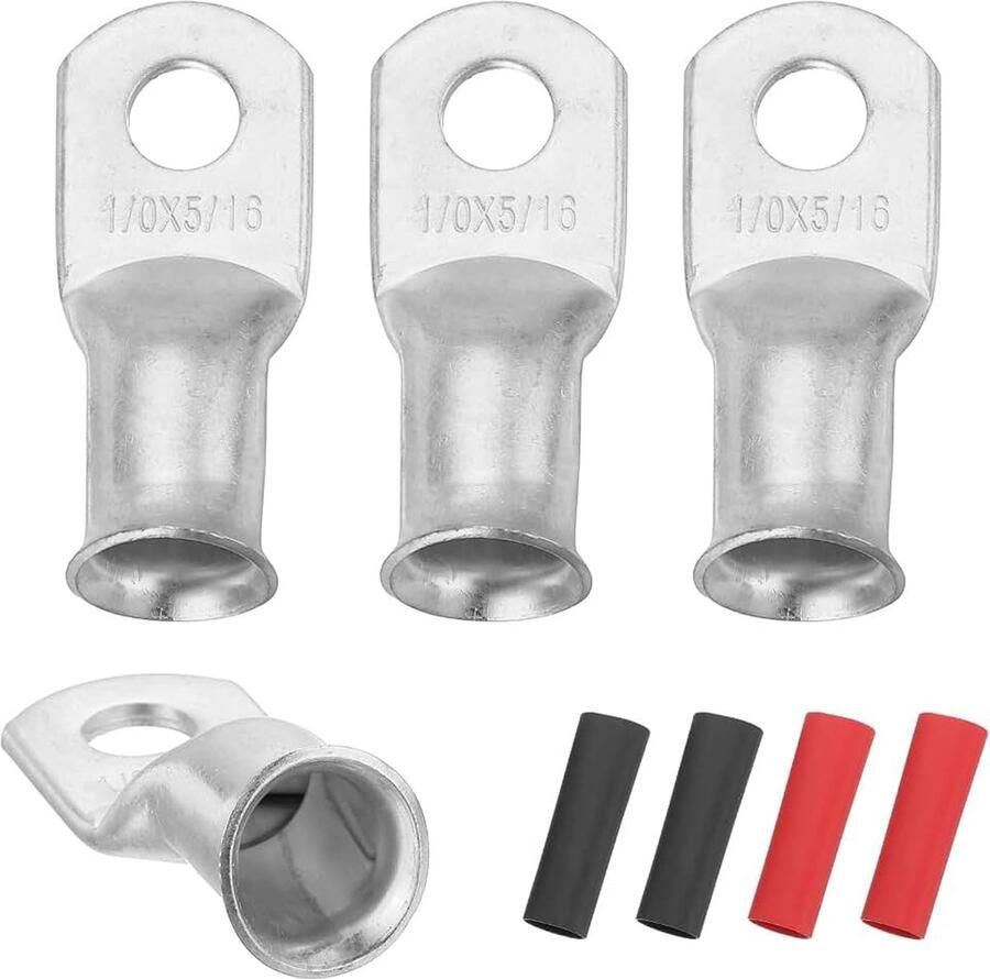 4 stuks ringkabelschoenen batterij 1 0 AWG M8 kabelverbinder krimpdraad met diameter 8 mm krimpkous 3:1 koper kleur zilver