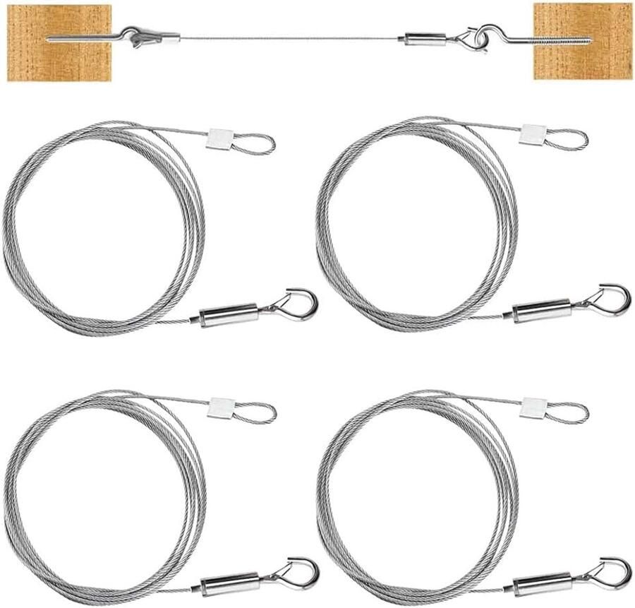4 stuks roestvrij stalen draadtouw 1 5 mm x 2 m roestvrij stalen kabel om op te hangen stalen kabel met lus ogen en haak roestvrij staal spankabel instelbaar draadkabel voor gordijnen