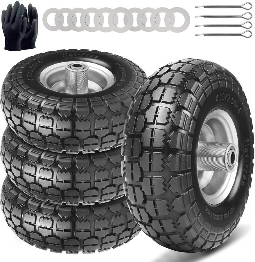 4 stuks steekwagenwielen voor steekwagen massief rubberen banden 4.10 3.50-4 reservewielen voor bolderkar 260 x 85 mm wielas 20 mm (20 mm as 4 stakken)