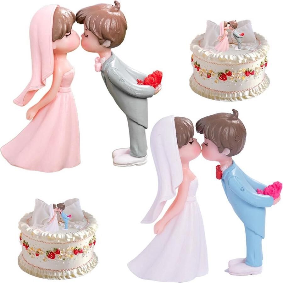 4 stuks taartfiguren bruiloft 6 cm taartdecoratie voor bruidspaar paar figuren voor bruiloft verjaardag voorstel