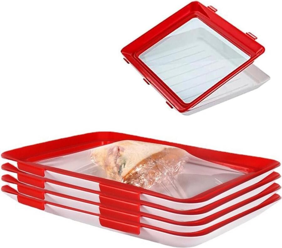 4 Stuks Vacuüm Houders voor Vlees en Vleeswaren met Elastische Film Lange Houdbaarheid