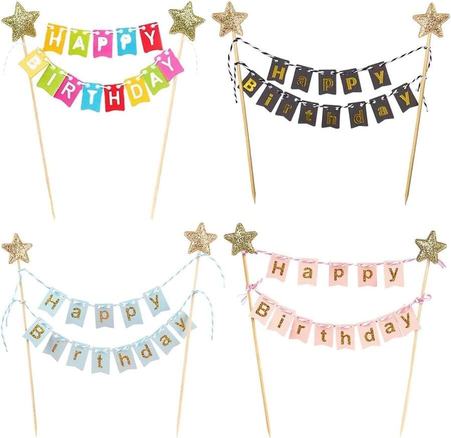 4 Stuks Vlaggenoten Cake-Plug-In Creatieve Cake-Decoratie Bakdecoratie Insert Vlag Cake Decoratie Banner
