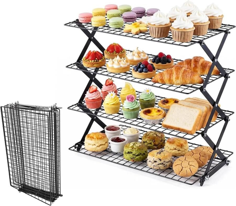 4 Tier Draad Koelrek Opvouwbare Draad Cookie Rack voor Bakken Koekjes Cake Roosteren Grillen
