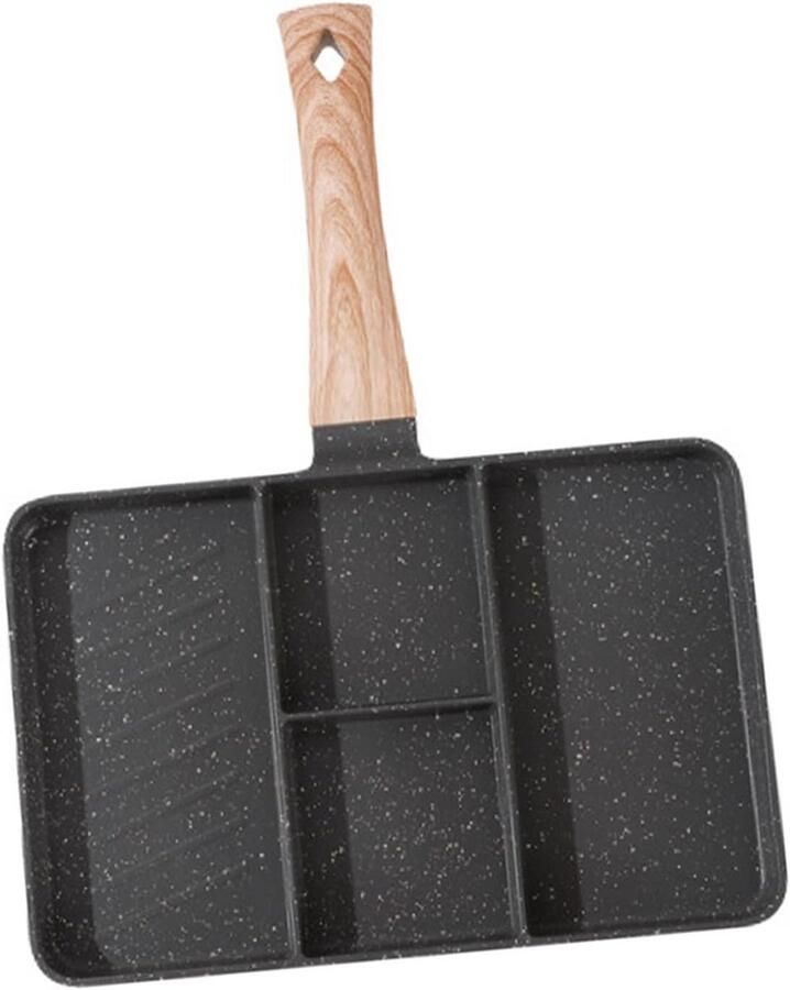 4-Vaks Koekenpan met Maifan Stone Anti-Aanbaklaag Ideaal voor Ontbijt en Omelet