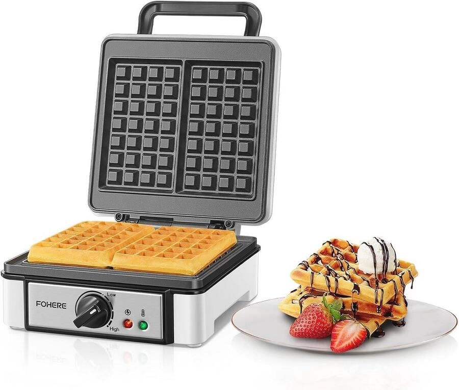 4 Wafels Wafelijzer Antiaanbaklaag en Instelbare Temperatuur voor Perfecte Wafels - Foto 2