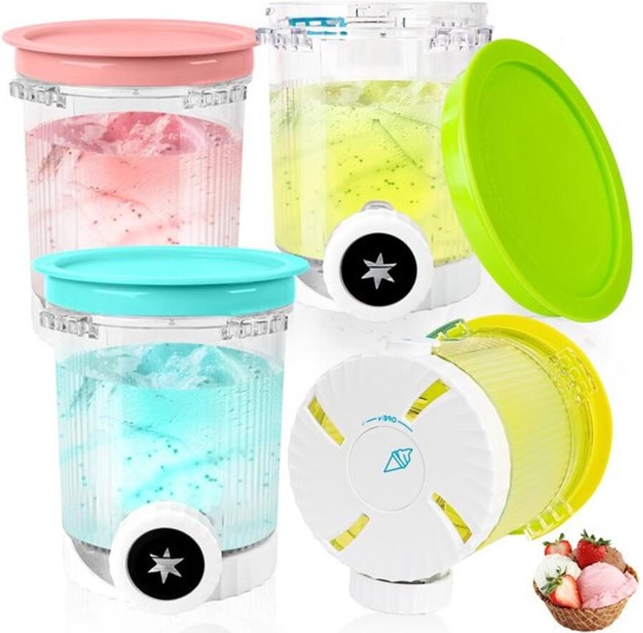 4 x ijsmachine van 480 ml Creamy Tubs Ice Maker Accessoires Ice Cream Maker met gekleurde deksels geschikt