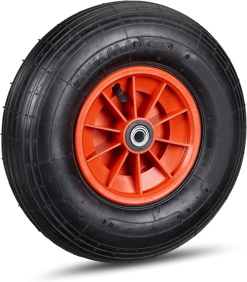 4 x kruiwagenwiel 4.00-6 band kunststof velg luchtband 3 adapters reservewiel kruiwagen zwart-rood