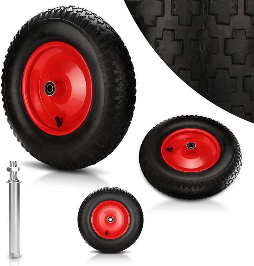 4 x kruiwagenwiel 4.80 4.00-8 PU luchtbanden met as Ø 390 mm tot 200 kg draagvermogen 95 mm rubberen wiel luchtbanden