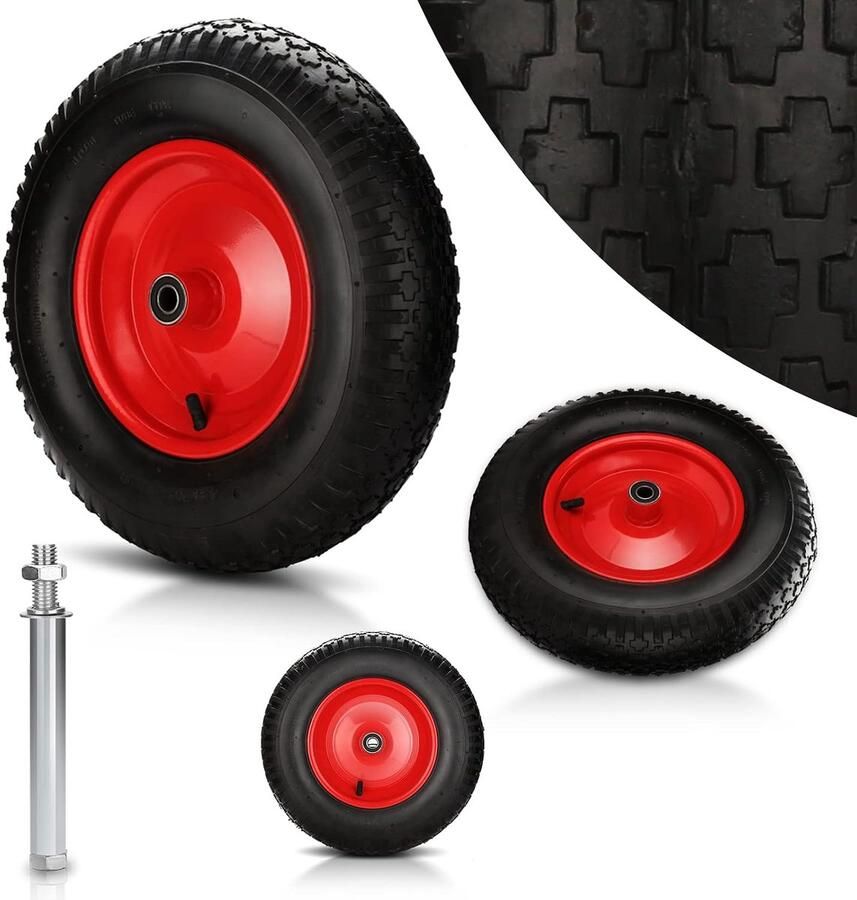 4 x kruiwagenwiel 4.80 4.00-8 PU luchtbanden met as Ø 390 mm tot 200 kg draagvermogen 95 mm rubberen wiel luchtbanden