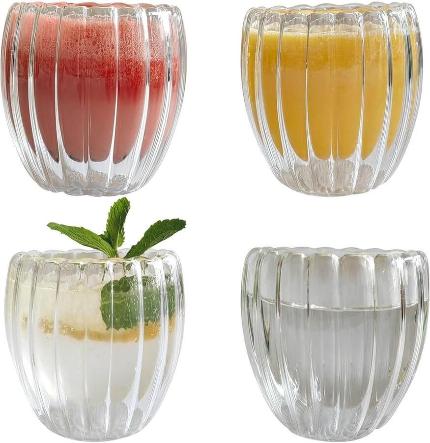 4 x Latte Macchiato Glazen Set 250 ml Dubbelwandige Koffieglazen Borosilicaatglas Theeglazen Inclusief Lepel