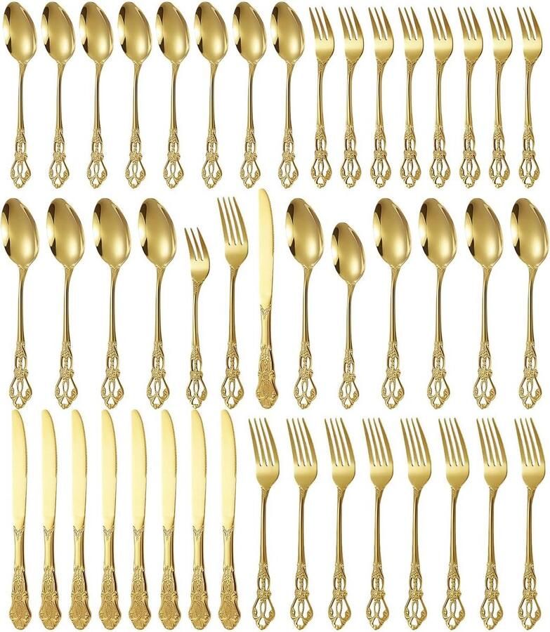 40-Delige Stijlvolle Bestekset voor 8 Personen Gepolijst RVS met Gouden Accent