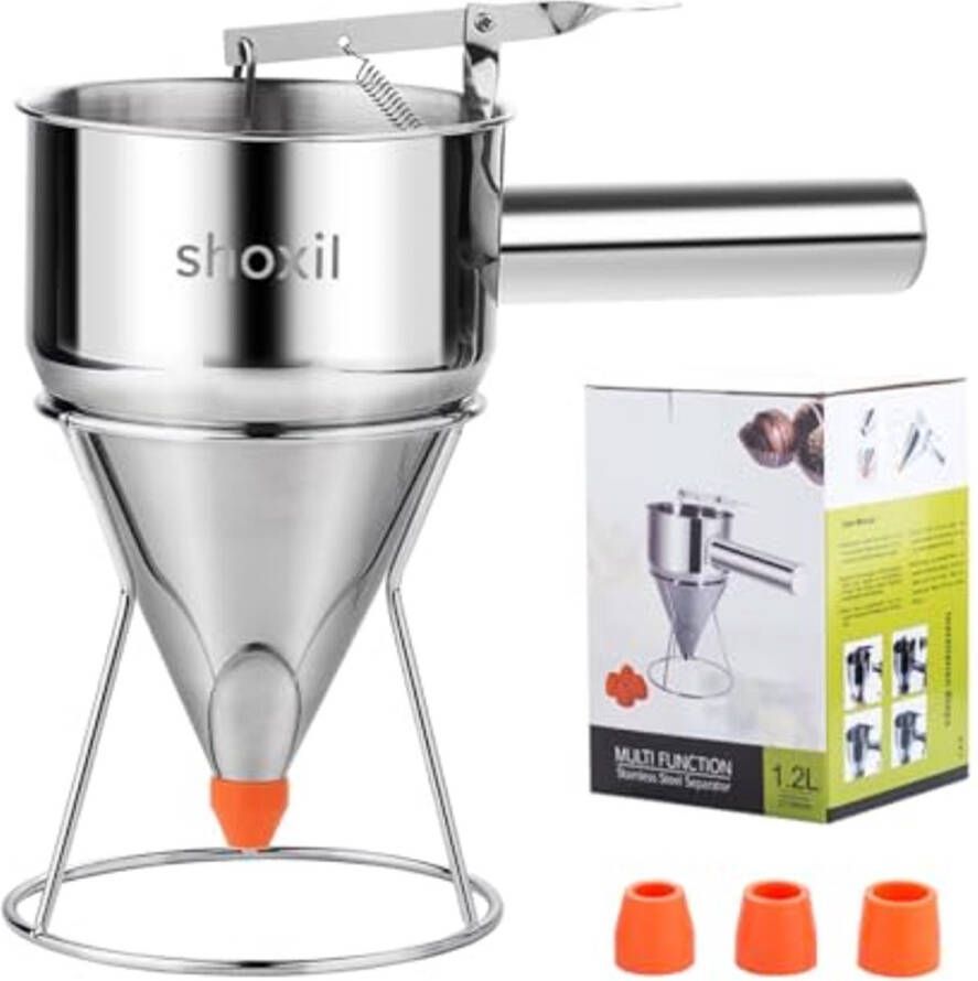 40 oz Roestvrijstalen Pannenkoekbeslag Dispenser met Standaard en Meerdere Trechters