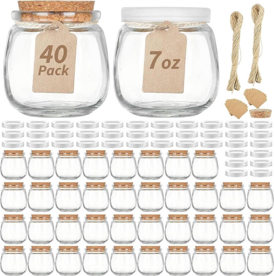 40-pack glazen potten met deksels en etiketten Luchtdichte opbergpotten voor jam kruiden en DIY geschenken