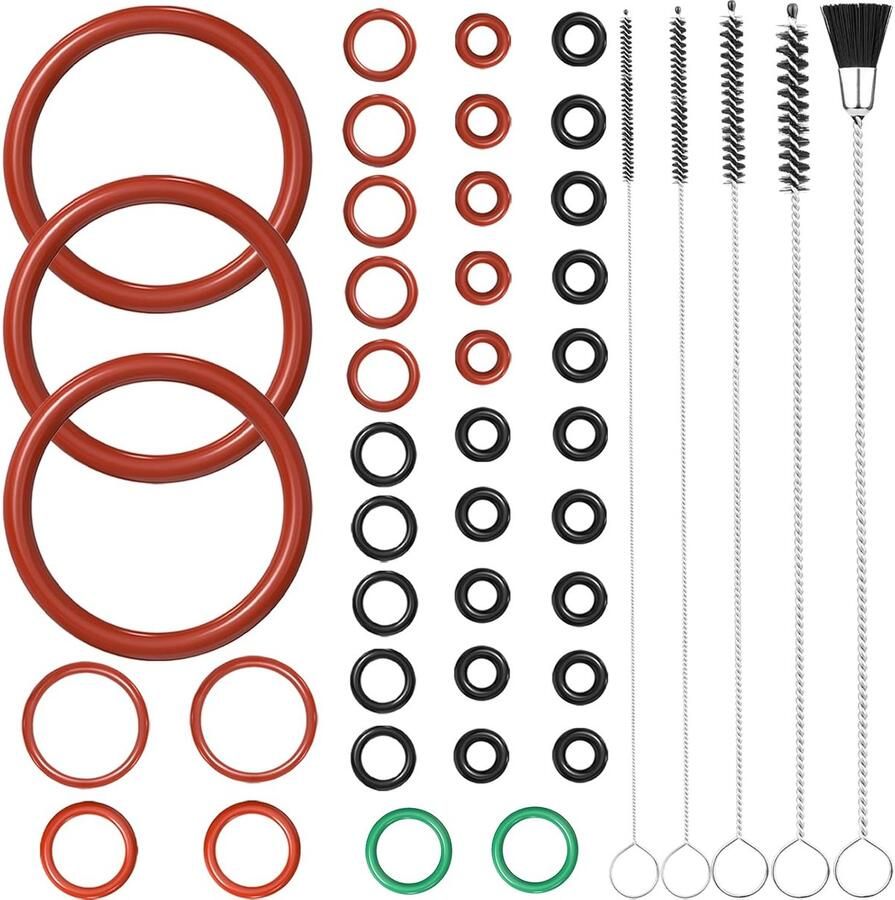 40 Pieces O-Ring Sealing Kit met Schoonmaakborstels Onderhoudsset voor Sealing Ring Compatibel met DeLonghi ESAM ECAM ETAM Koffiemachines Voor Koffiemaker Thermoblock Melkopschuimer