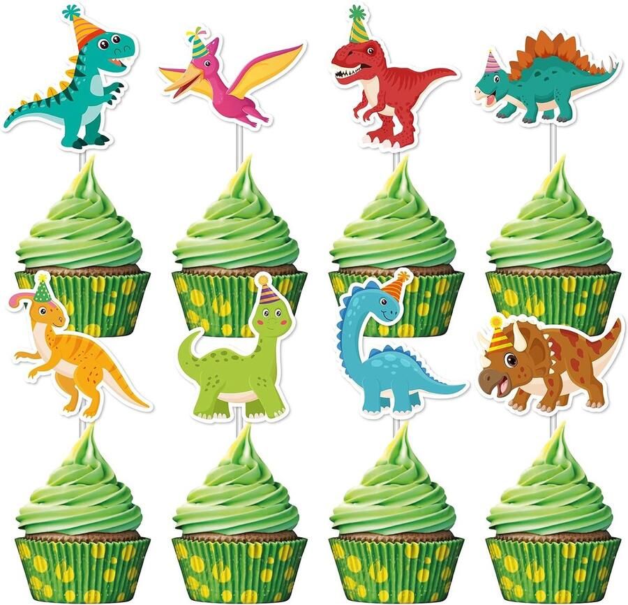 40 Stk. Dinosaurier-Cupcake-Topper Sweet Tyrannosaurus Rex Triceratops Cupcake-kruiden Dinosaurier-Kuchen-Topper-Spie babyborrels en Dino-Party-Kuchen-Topper