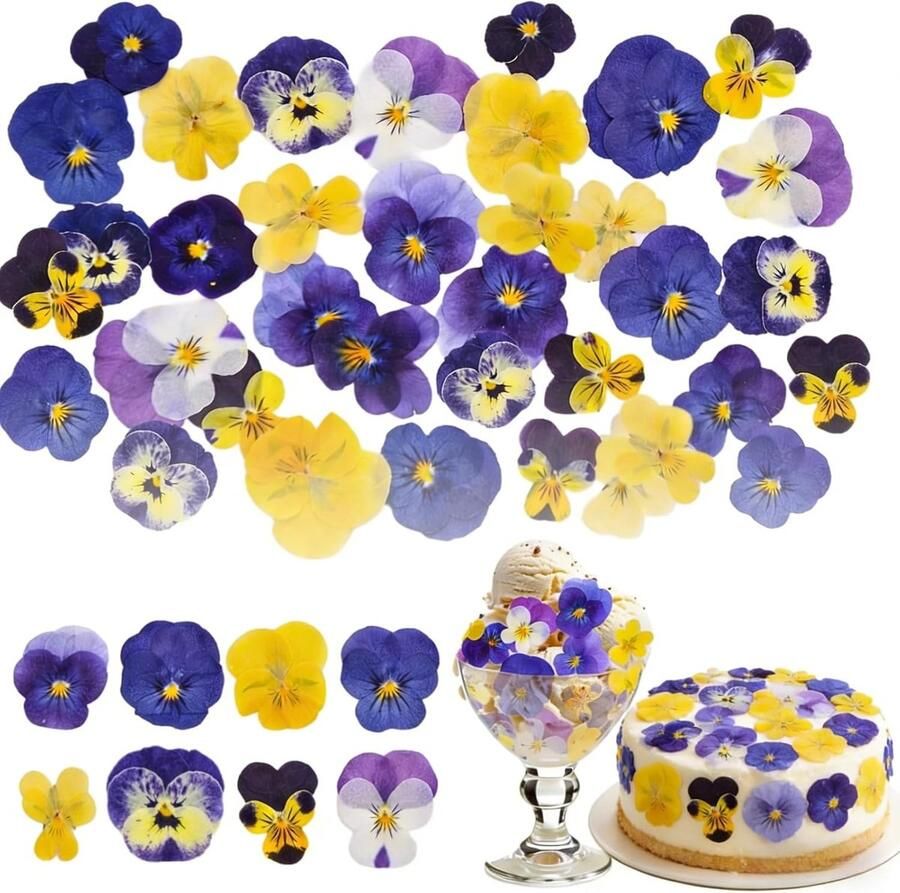 40 stuks 8 soorten natuurlijke gedroogde geperste eetbare bloemen voor taarttopper decoreren mix altviool driekleur voor cupcaketoppers cocktails hars sieraden maken doe-het-zelf kunstambachten