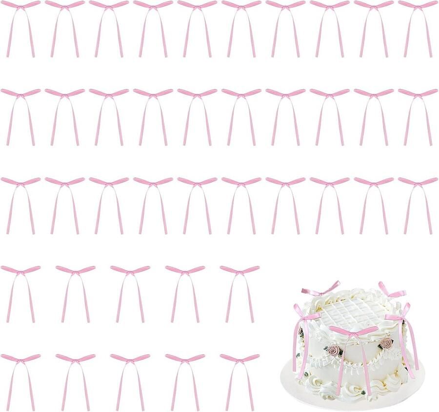 40 stuks roze strikken voor taartdecoratie bruidstaart decoratie taarttopper voor verjaardag Valentijnsdag geschenkverpakking elegante taartdecoratie van hoogwaardig materiaal (roze)