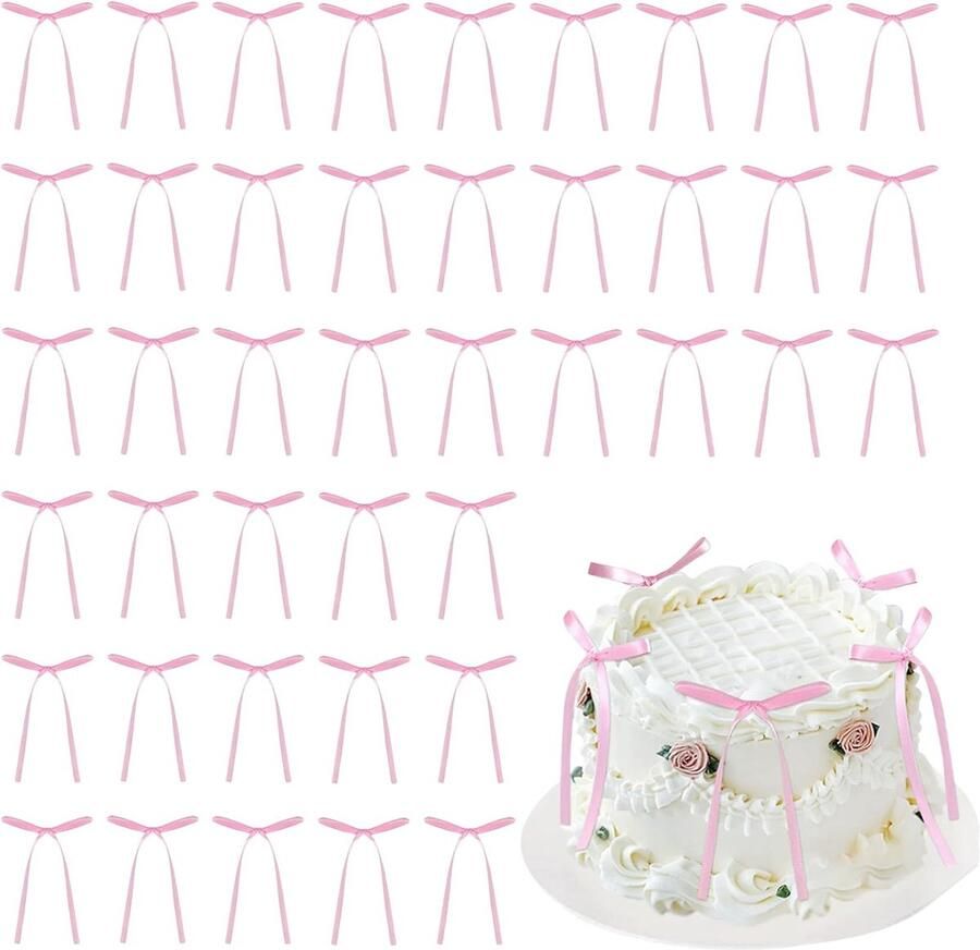 40 stuks taartdecoratie strikdecoratie roze strikken roze strik taarttoppers gepersonaliseerd taartdecoratie feestaccessoires voor verjaardag bruiloft jubileum babyshower