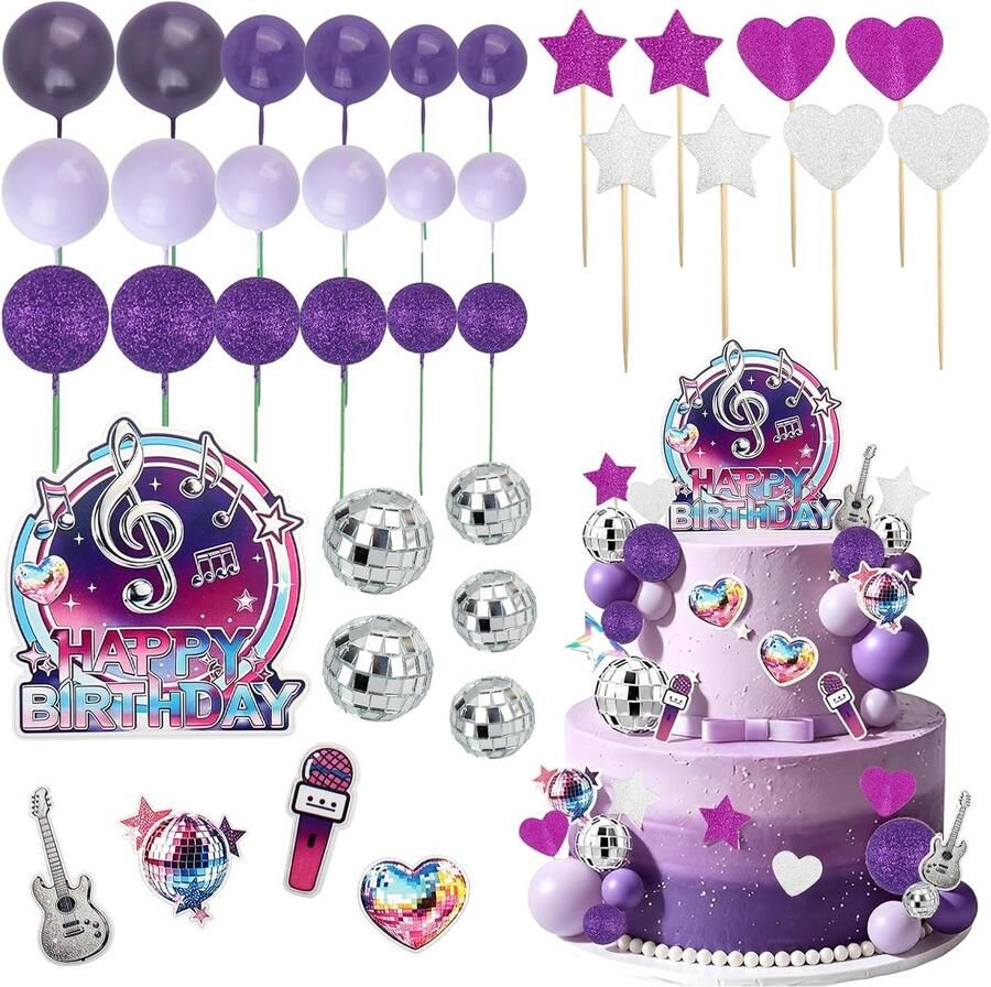 40 taartdecoraties discobal taarttopper paars
