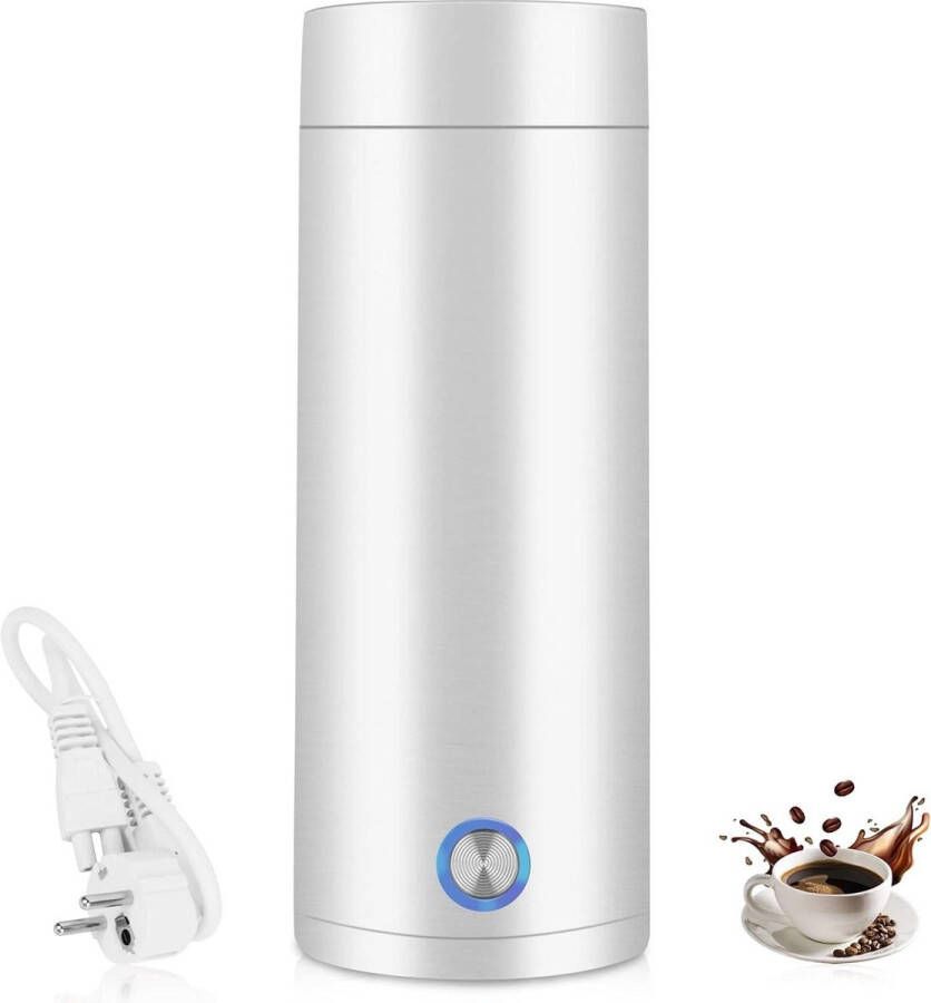 400 ml Elektrische Reiskoker Draagbare Mini-Thermoskan met 304-Roestvrijstalen Voering Automatische Uitschakeling Thee Melk Koffie Wit