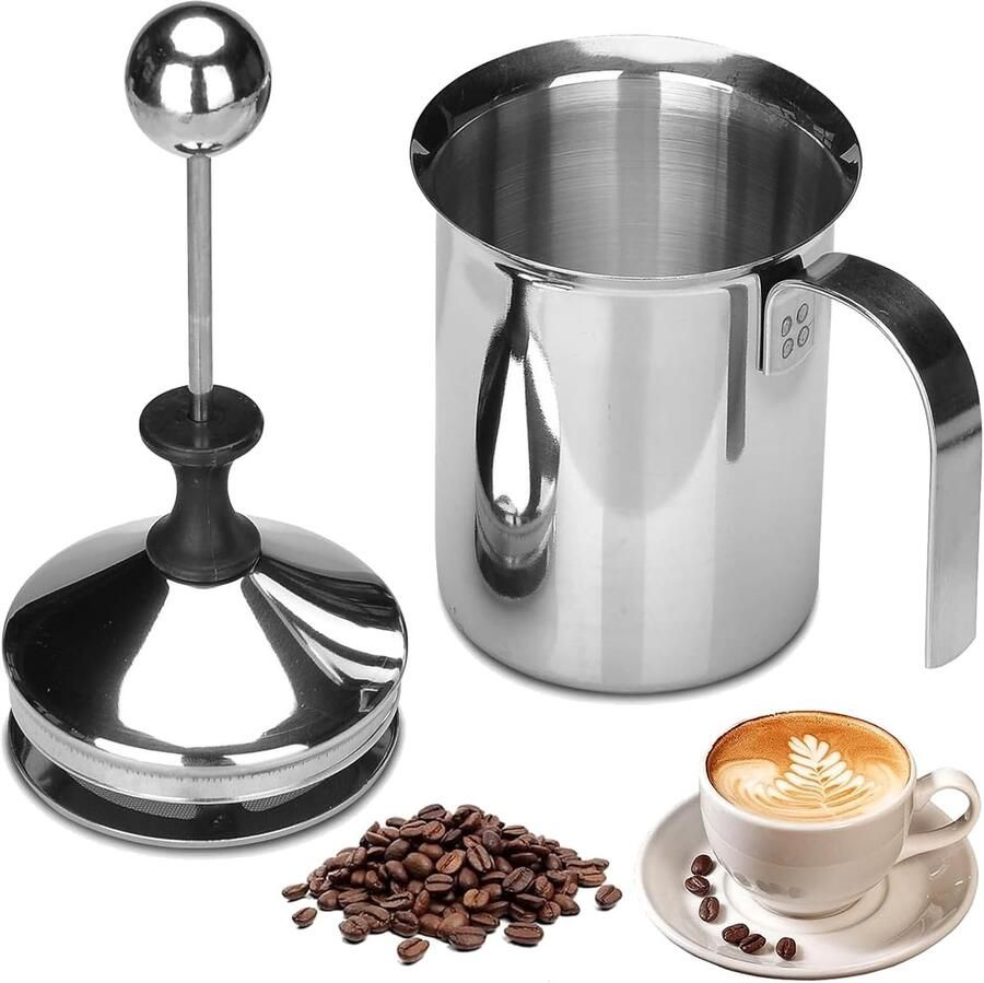 400 ml schuimer melkopschuimer roestvrij staal handmelkopschuimer met dubbel schuimscherm melkschuimmaker ShopVlot