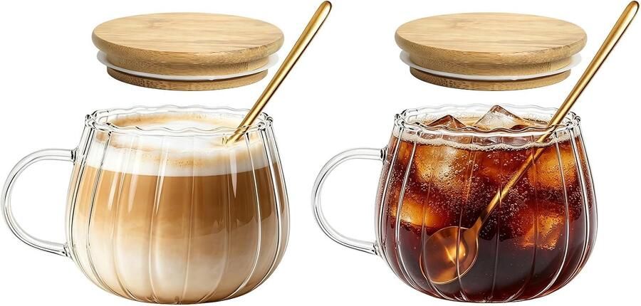 400 ml set van 2 koffieglazen met deksel transparant