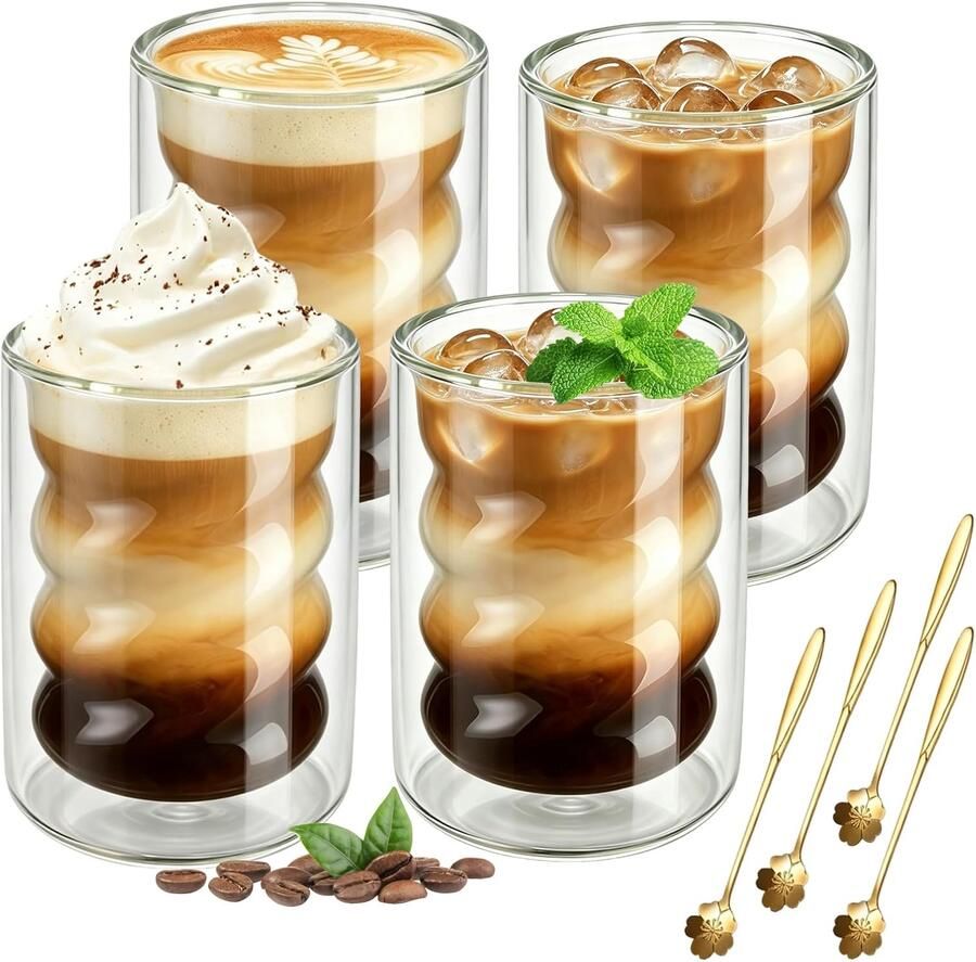 400 ml set van 4 latte macchiato glazen dubbelwandig met 4