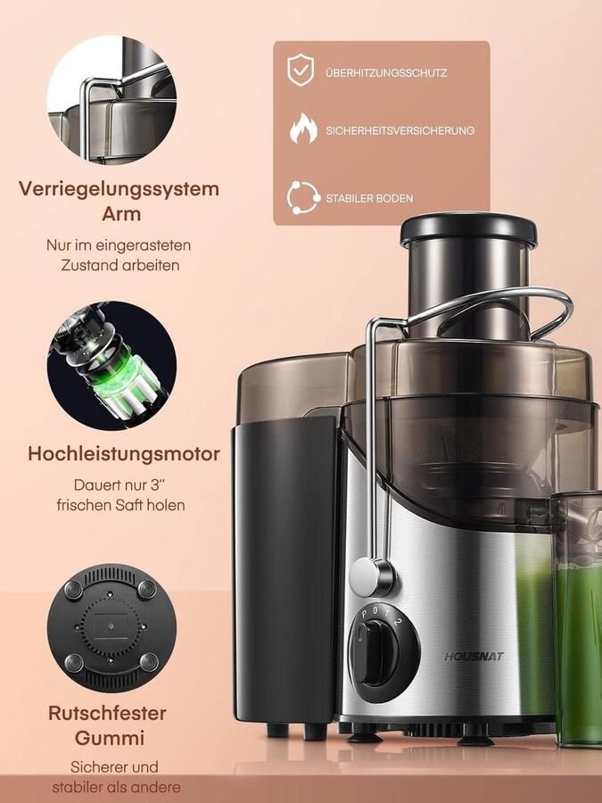 400 W centrifugaalsapcentrifuge 3 snelheden 65 mm vulopening vitaminerijke fruit- en groentesappen oververhittingsbeveiliging inclusief opvangbak sapcentrifuge groenten en fruit