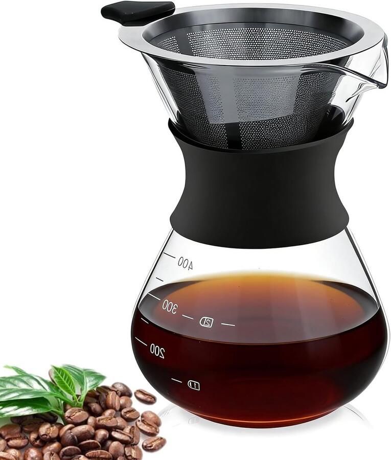 400ml Pour Over Koffiezetapparaat met Borosilicaatglas Karaf Herbruikbaar Roestvrijstalen Filter en Handmatige Koffiedruiper voor Perfecte Koffieervaring