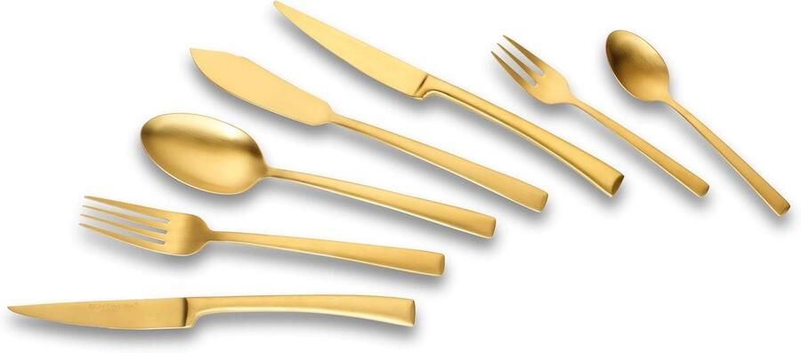 42-delig Gold Edition Eetbestek voor 6 Personen Luxe Roestvrij Staal Gematteerd Inclusief Opbergcassette