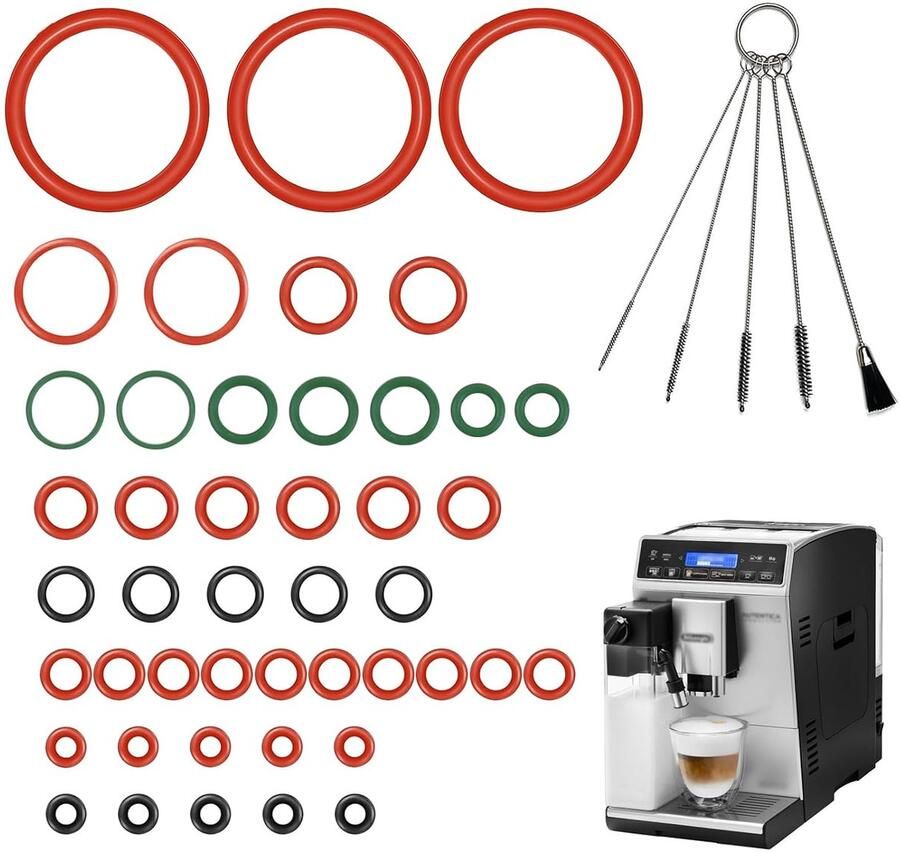 45-delige afdichtingsset voor Delonghi ESAM ECAM ETAM onderhoudsringen 11 varianten + 5 reinigingsborstels voor Thermoblock melkopschuimer infusie-eenheid