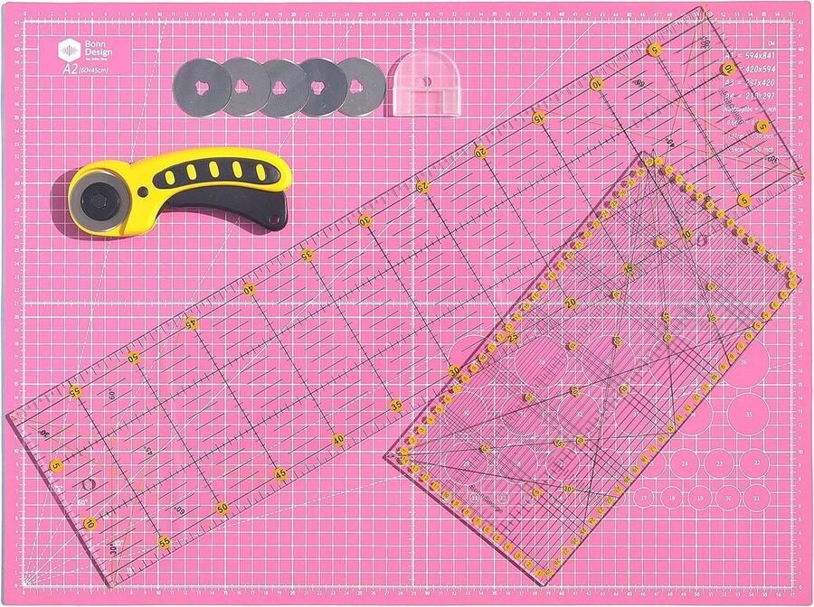 45 mm Roterende Snijder 5-laags Snijmat A2 Inclusief Reservemessen en Patchworklinialen - Foto 2