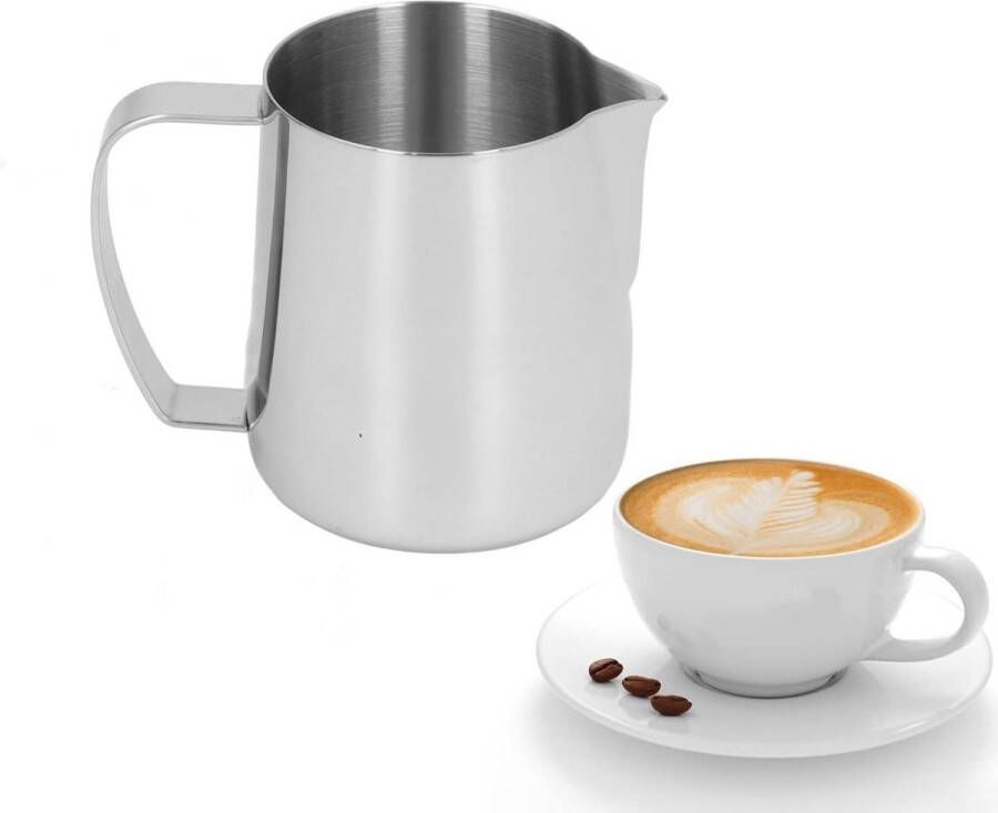 450ml 304 roestvrij staal Melkkan voor Melkopschuimer Koffiekaraf Pitcher Cappuccino Melkopschuimer Warmer Barista Tool voor Thuis Café Kantoor Zilver