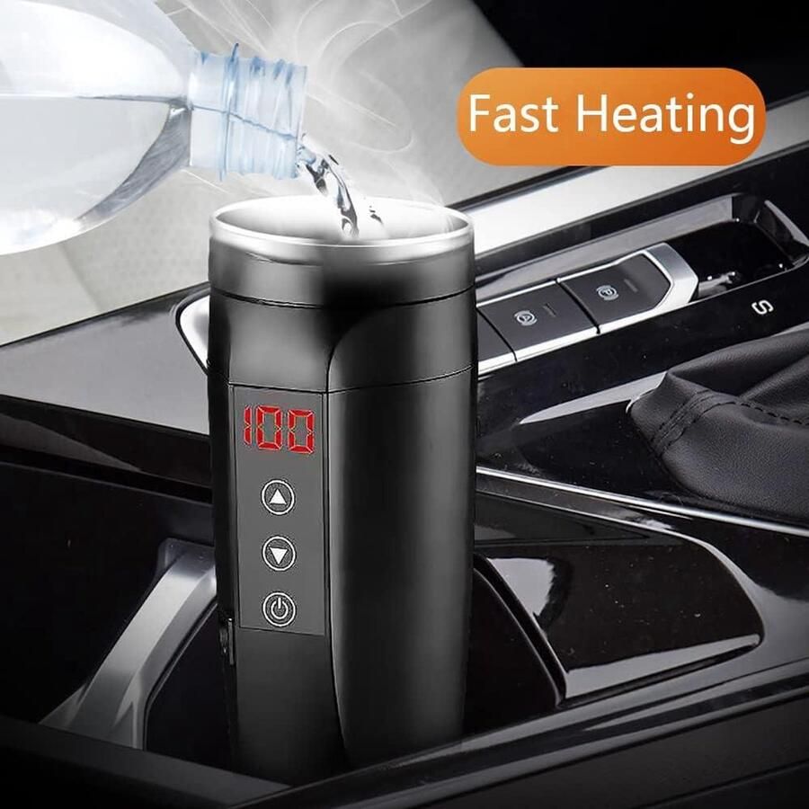450ML Auto Verwarming Cup Sigarettenaansteker Waterkoker Elektrische Theeketel Verwarmde Water Cup Reisketel Zwart