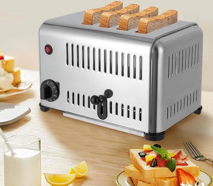 4 6 Sneetjes Broodrooster Met 5 Broodkleurinstellingen Commerciële Broodbakmachine 1 Inch Brede Sleuf Verwijderbare Kruimellade Roestvrij Staal 201 Voor Verschillende Soorten Brood 6Slot