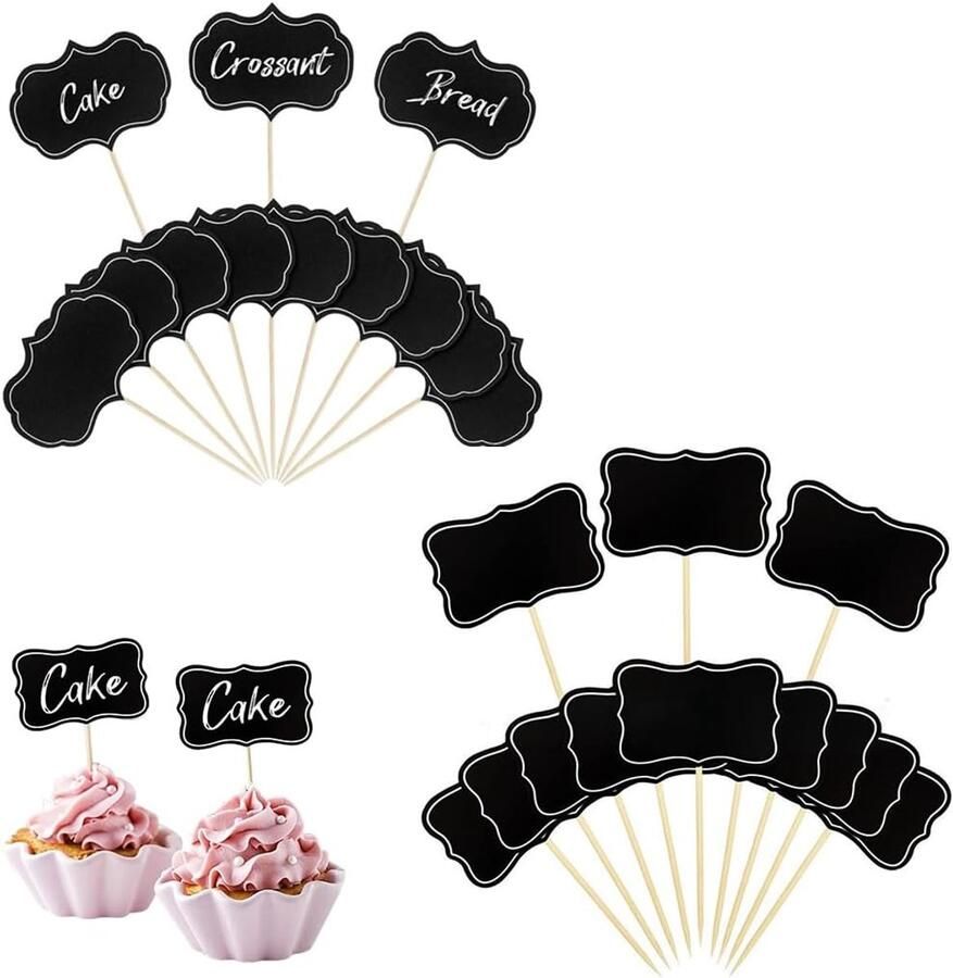 48 leisteenetiketten op spikes mini-tafels om in te schrijven accessoires buffet cupcake-decoraties sandwichetiketten Apero-decoratie (maat L)