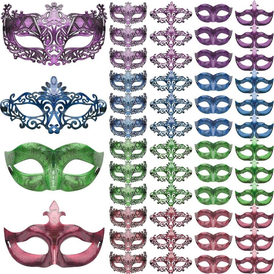 48 Pieces Masquerade Masks Venetian Vintage Antique Masks Masquerade Eye Mask for Festival Canival Mardi Gras Party(Violet Blue Red )