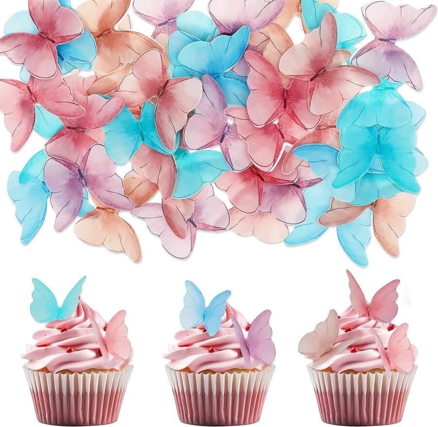 48 stuks decoratieve vlinders cupcake-toppers verjaardagsfeest decoratie vlinder desserttoppers voor familiefeesten trouwdag