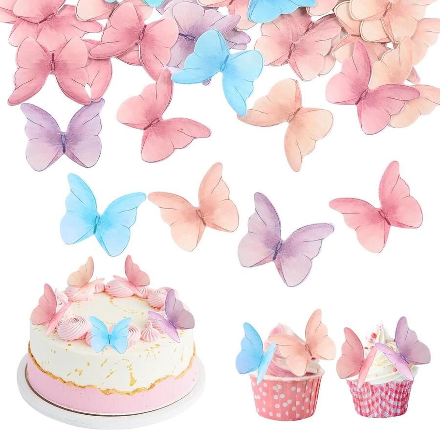 48 stuks kleurrijke vlindertaartdecoraties