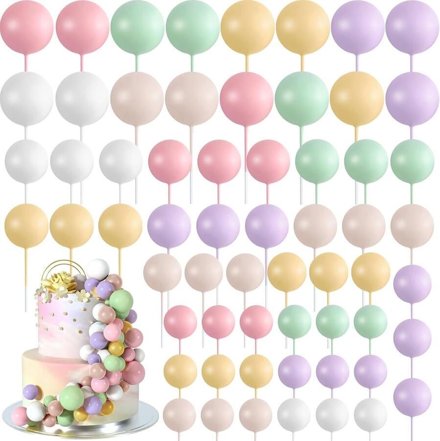 48 stuks taartdecoratie taarttoppers ballonnen cupcake-taarttoppers voor verjaardag feest bruiloft babyshower taartdecoratie (roze groen geel paars bruin)