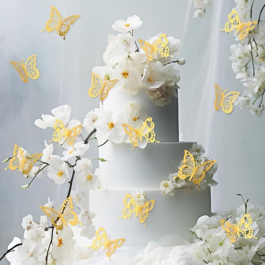 48 stuks vlinder cupcake toppers vlinders voor boeketten 3d gouden vlinders gouden vlinder taartdecoraties 8 stijlen 8 maten holle vlinder muurstickers voor klaslokaal bruiloft decor
