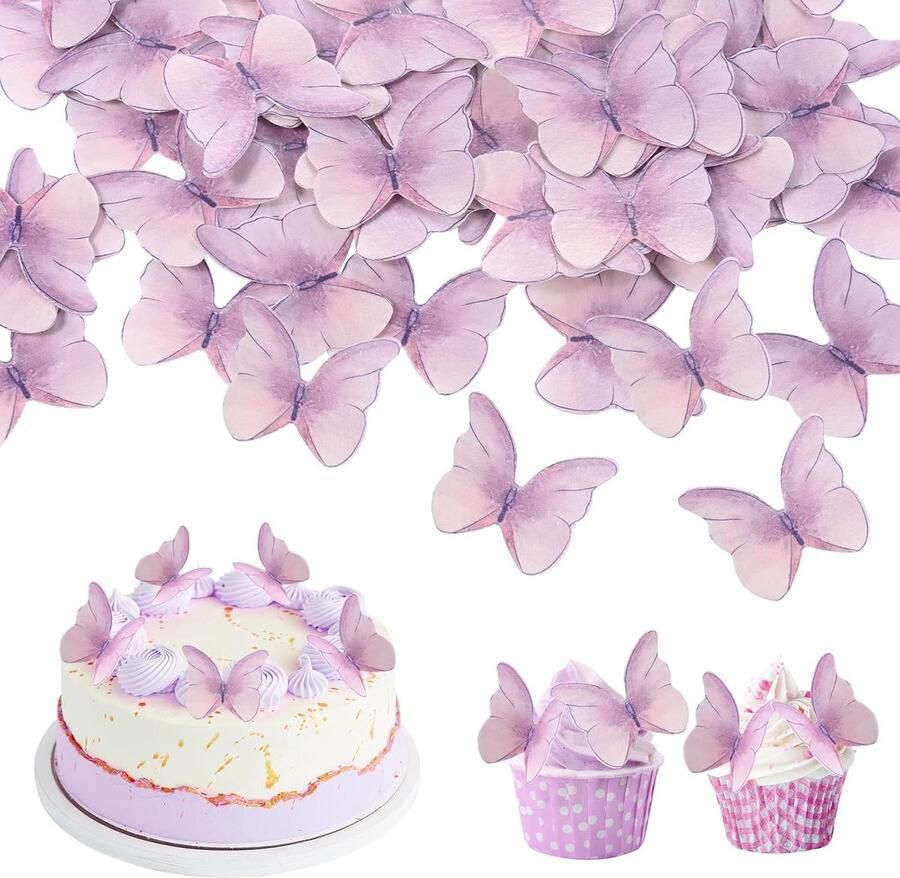 48 stuks vlindertaarttoppers paarse vlinders
